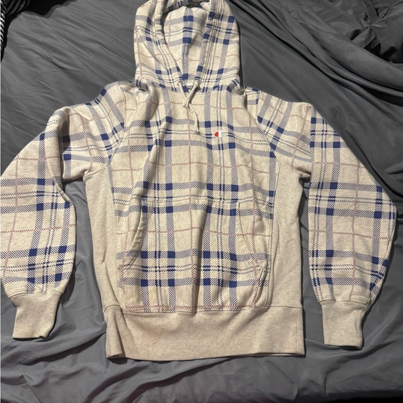 Champion Blue and Cream Plaid Hoodie - Picture 1 of 5